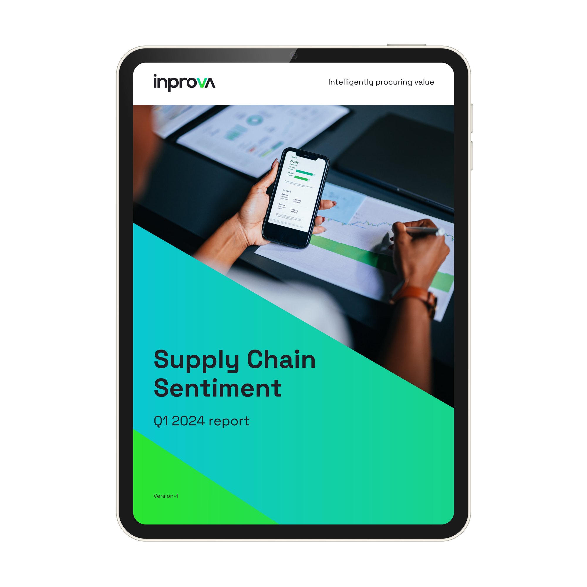 Supply chain sentiment report displayed on an iPad