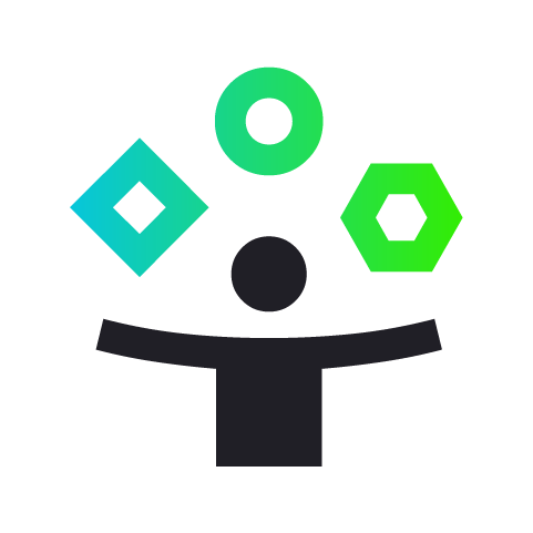 Black icon of a person holding products, symbolizing product management.
