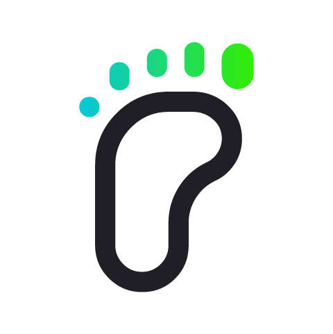 Black icon of a footprint, symbolizing carbon footprint or environmental impact